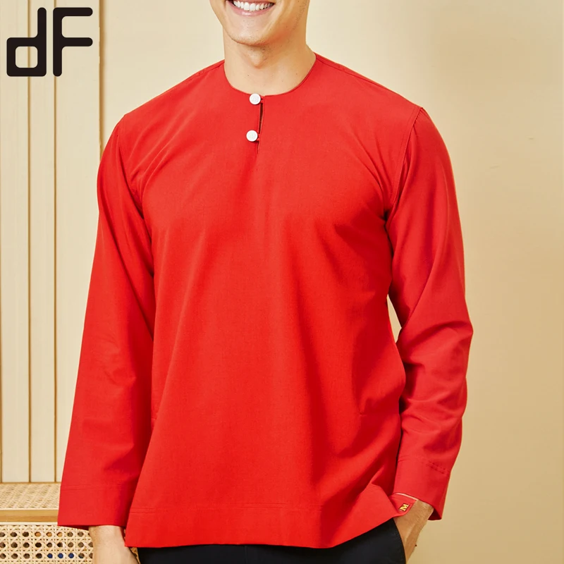 OEM Man Kurta Polyester Rayon Long Sleeve Shirt Muslim Malaysia Clothing Male Customized Metal Button Up Dhoti Kurta For Men