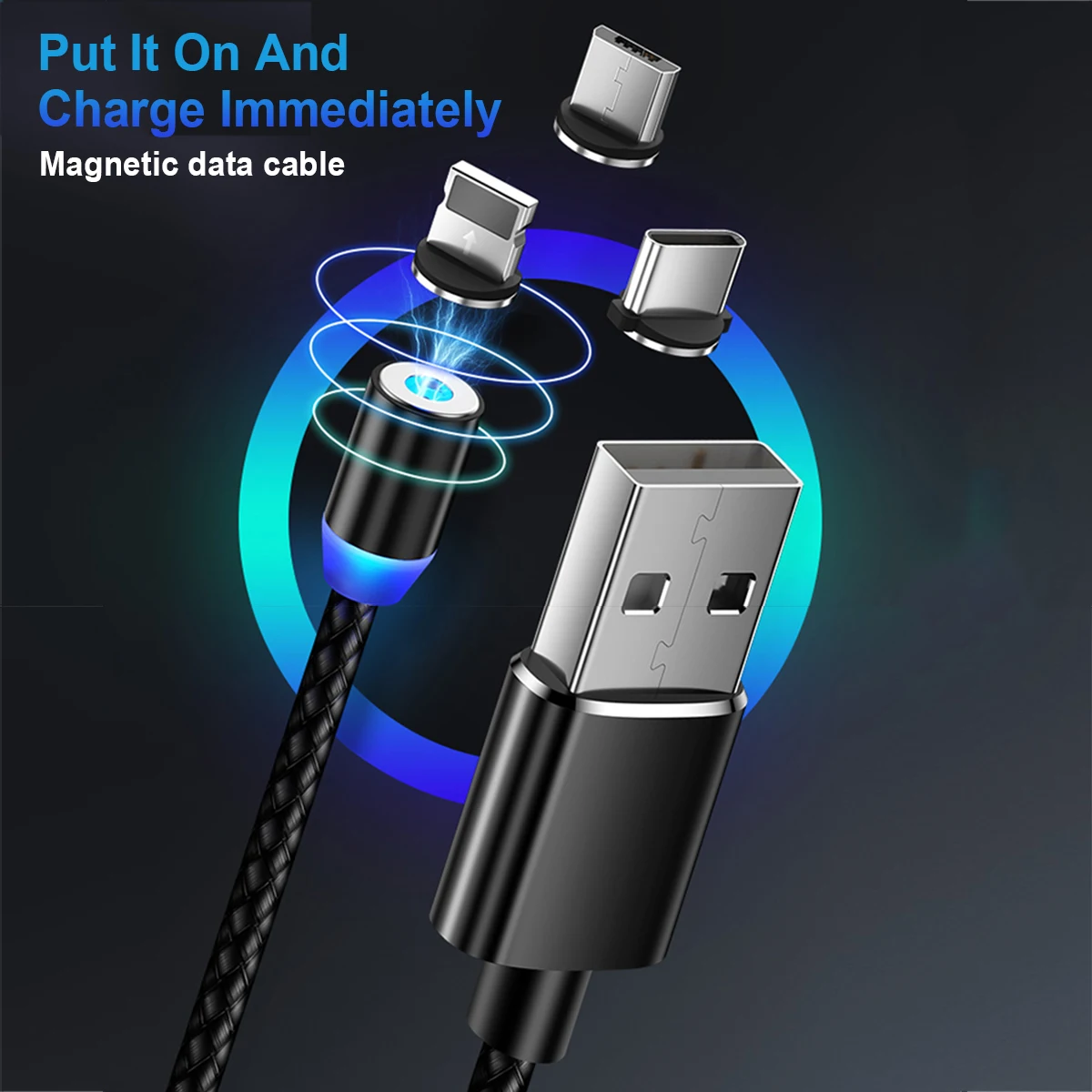 Трендовый 2021 3 в 1 usb-кабель micro usb c iso 360 Вращающийся Магнитный зарядный кабель для телефона 2.4A быстрое зарядное устройство usb-кабель магнит