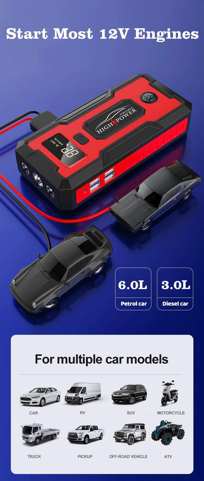 12v high-power car emergency start power supply multi-function mobile power supply car emergency starter