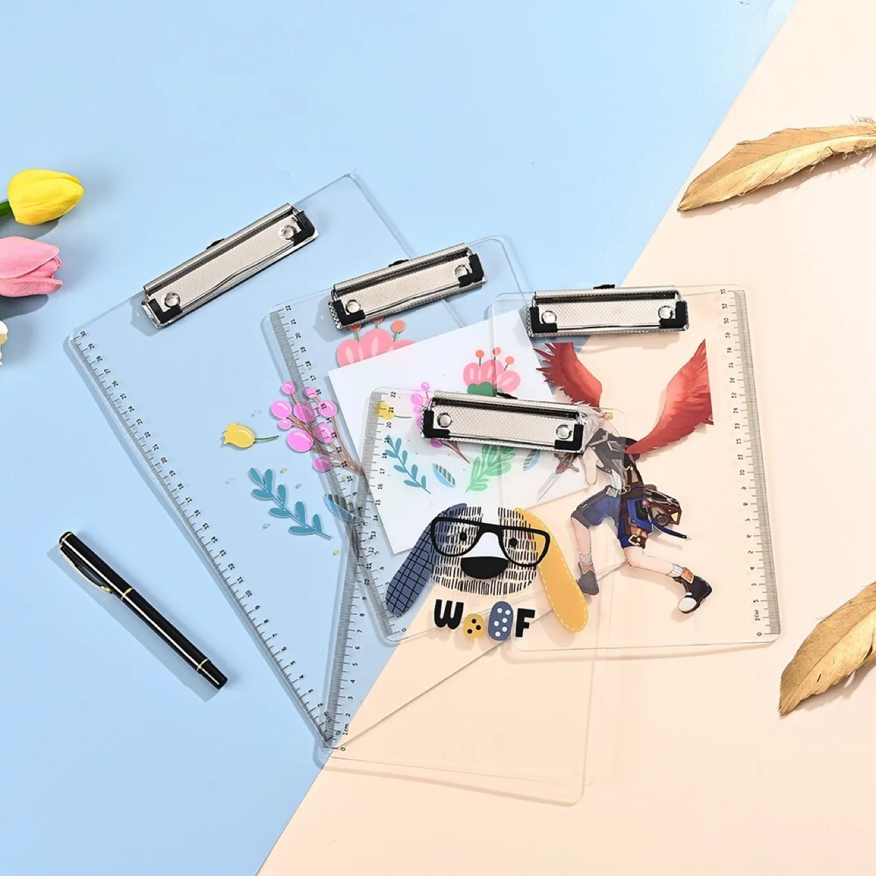 China Supplier Custom Size Acrylic Clipboard Print Pattern Acrylic Clipboard With Metal Clip