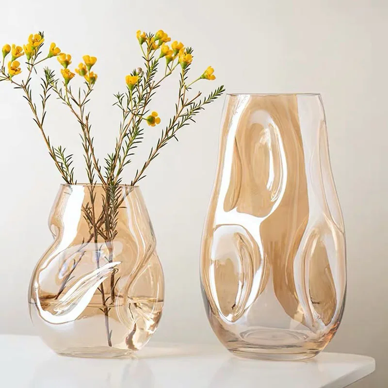 European-style minimalist glass vase irregular vase decoration flower arrangement transparent decoration