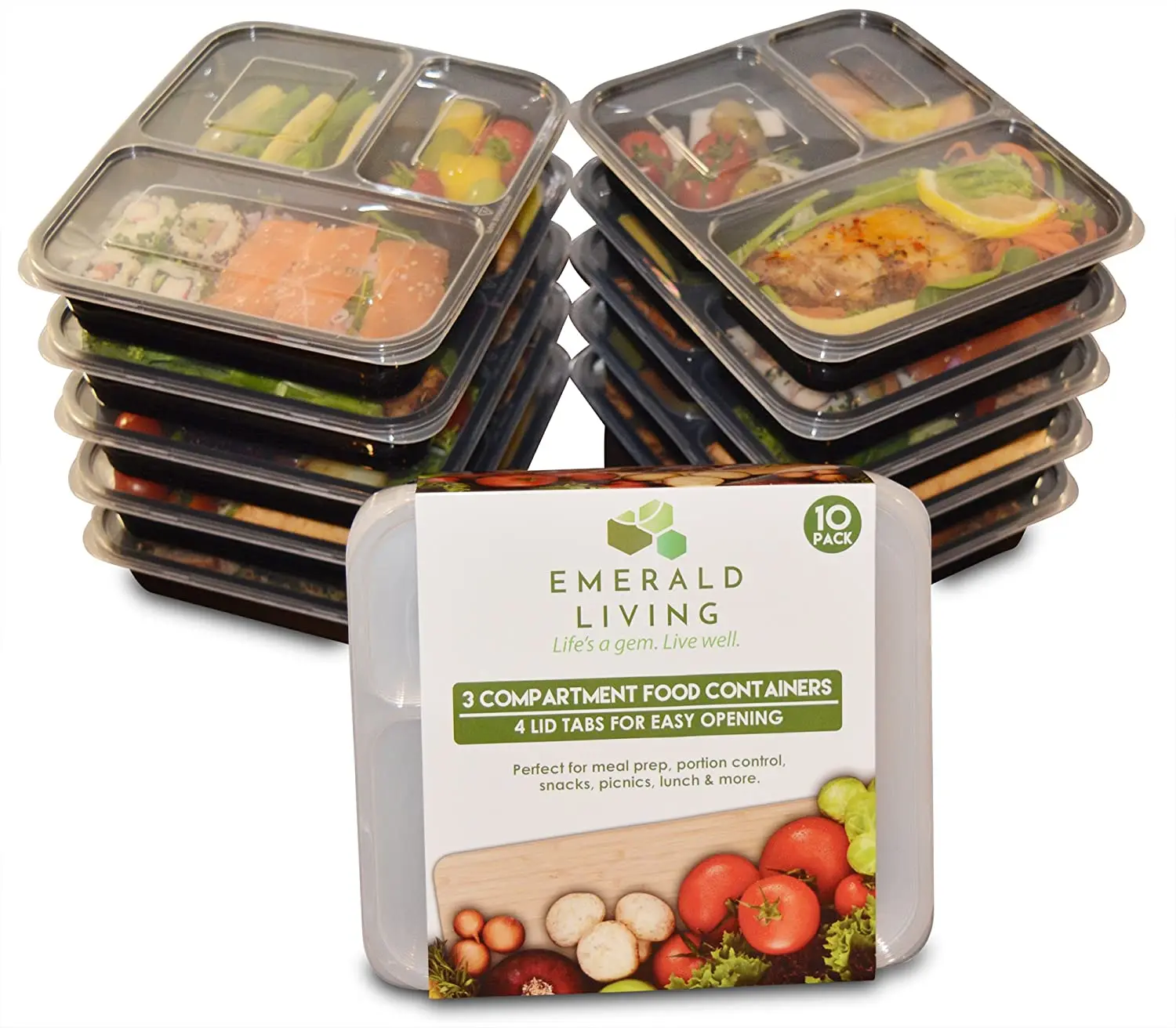 Airtight Meal Prep Containers 3 Compartment with Lids, BPA Free Microwavable freezer safe recyclable food storage box