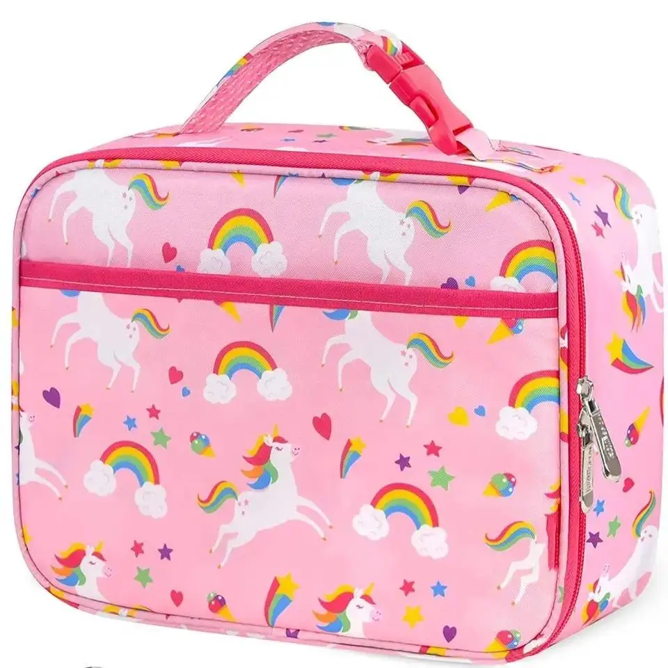 Kids Polyester Thermal Insulated Lunch Box with Waterproof reusable lightweight Feature  Cooler Bags for School or Picnics