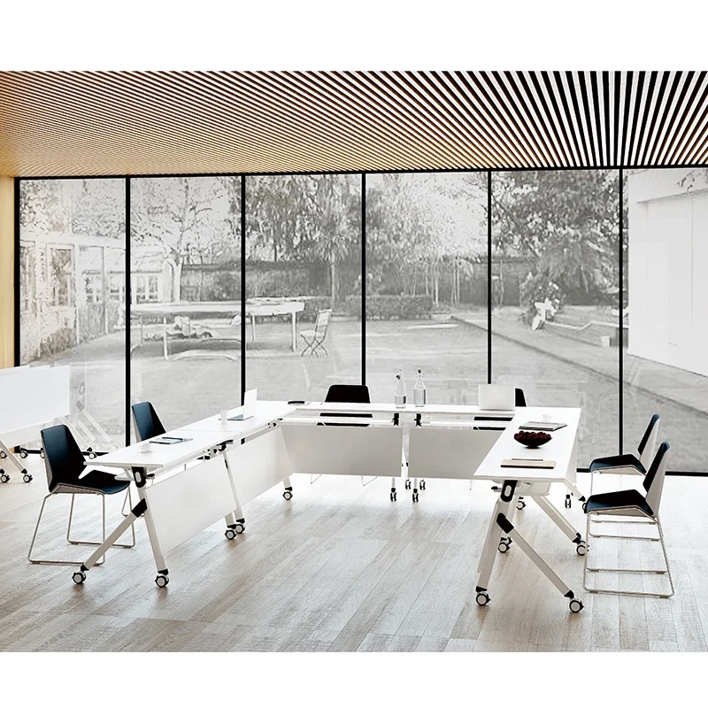 Metal Speech Training White MFC MDF Meeting Room Writing Desk Folding Conference Table