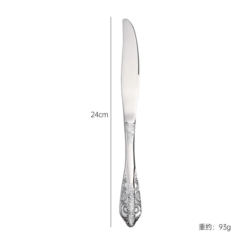 Luxury palace stainless steel retro relief cutlery 4 pcs set restaurant steak knife fork spoon silverware cutlery set