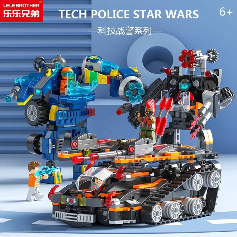 Lele Brother Star Tech Wars Building Blocks Police Car Transform Robot Construction Bricks Toy