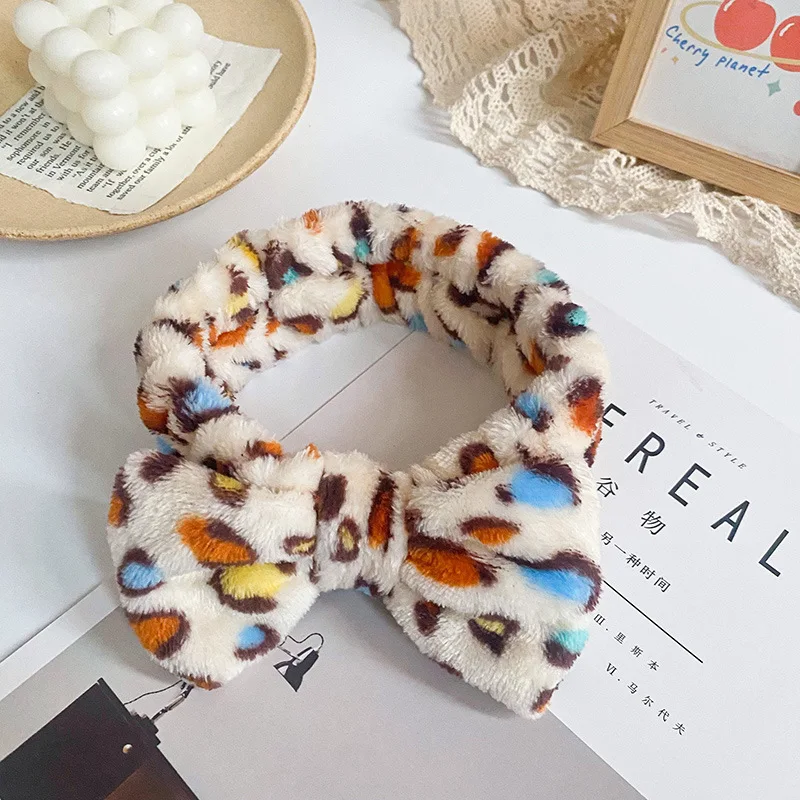 Europe USA Butterfly End HairBand Leopard Polka Dot Striped Headband Ladies Wash Face Makeup Plush Hair Band Accessories