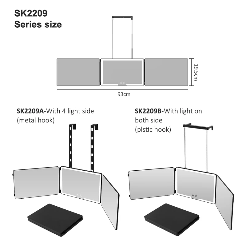 Custom Big Make Up Barber Shop Self Cut Mirror 360 Espelho Com Hair Salon Led Vanity Makeup 3 Way Mirror With Led Lights