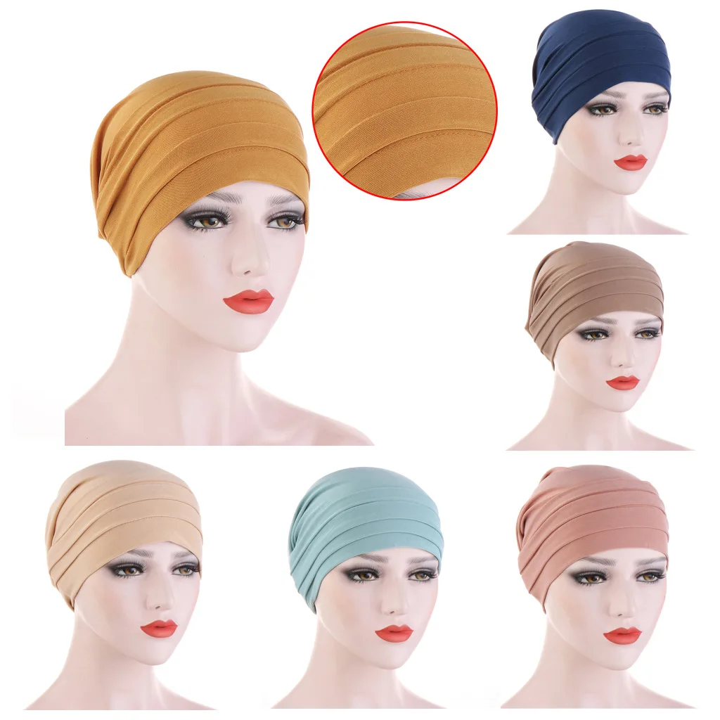Newest Design Muslim Women Praying Hat Cap Knitted Crystal Hemp Muslim Solid Color Turban Hat