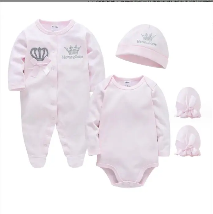 100% Cotton Baby Clothing Sets Boys 3-9 Months Blue Baby Romper +Hats+Mittens Newborn Gift Set