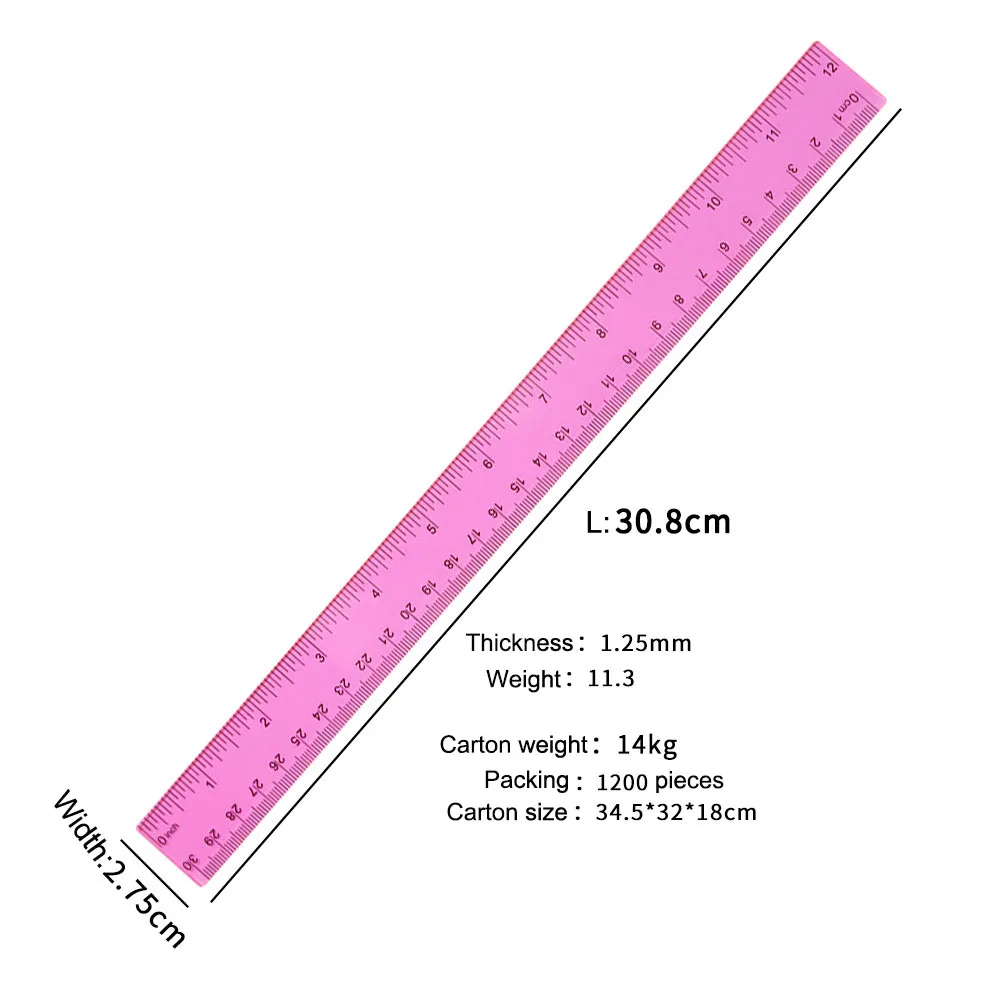 Wholesale 30 cm Popular Student Multi Color Transparent Plastic Ruler for Office School Stationery