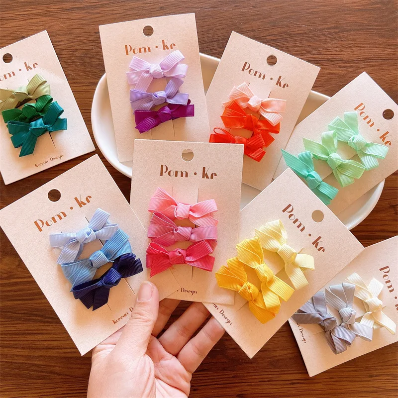 New Hot Sale Wholesale Spring Hair Ribbon Bows  Clips For kids Sweet 3 Pieces a Set Hair Pins Girls Cheap Hair Accessories