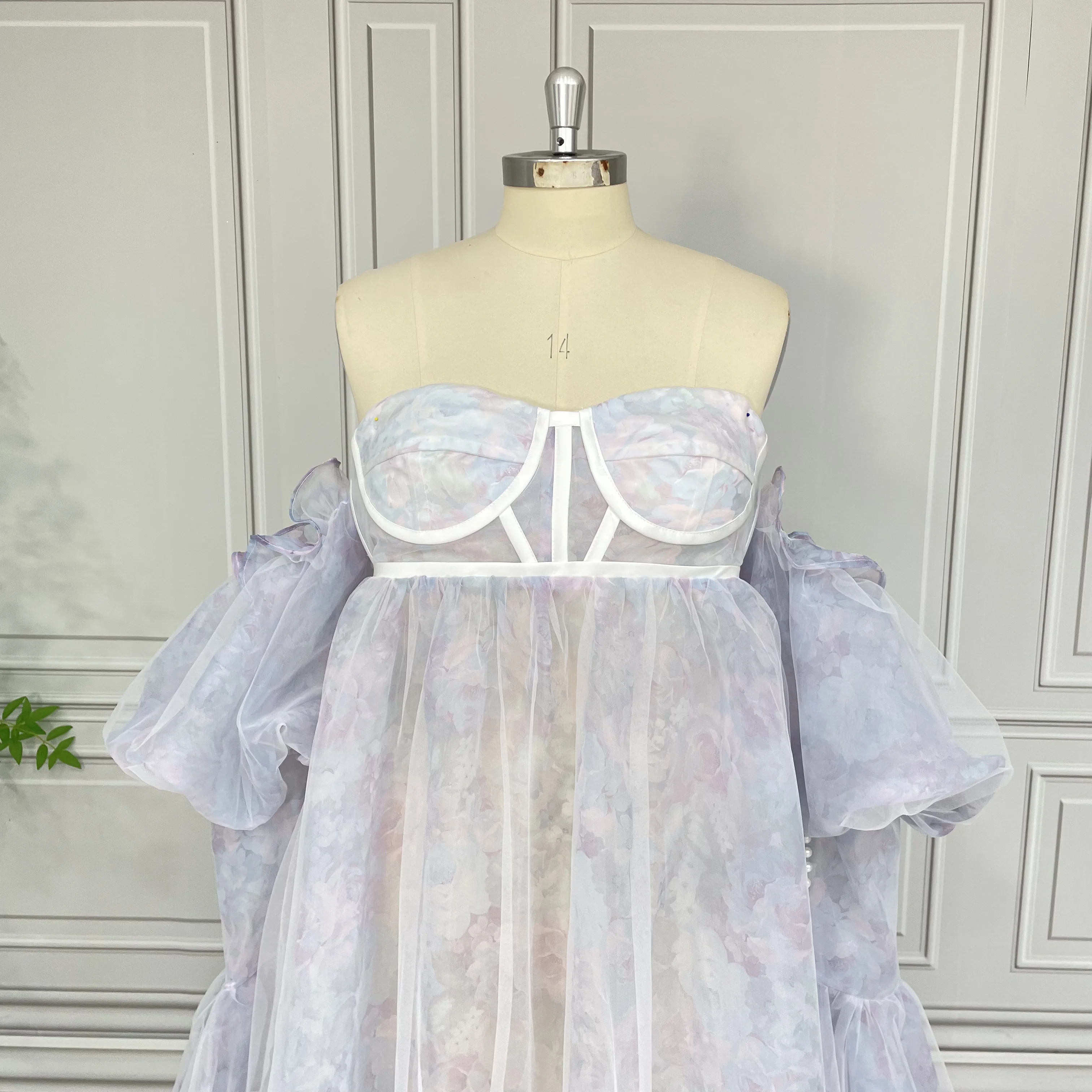 100% Real Photos High Quality Flowers Print Organza Maternity Photo Shoot Dress For Baby Shower Pregnant Women Gown 2024