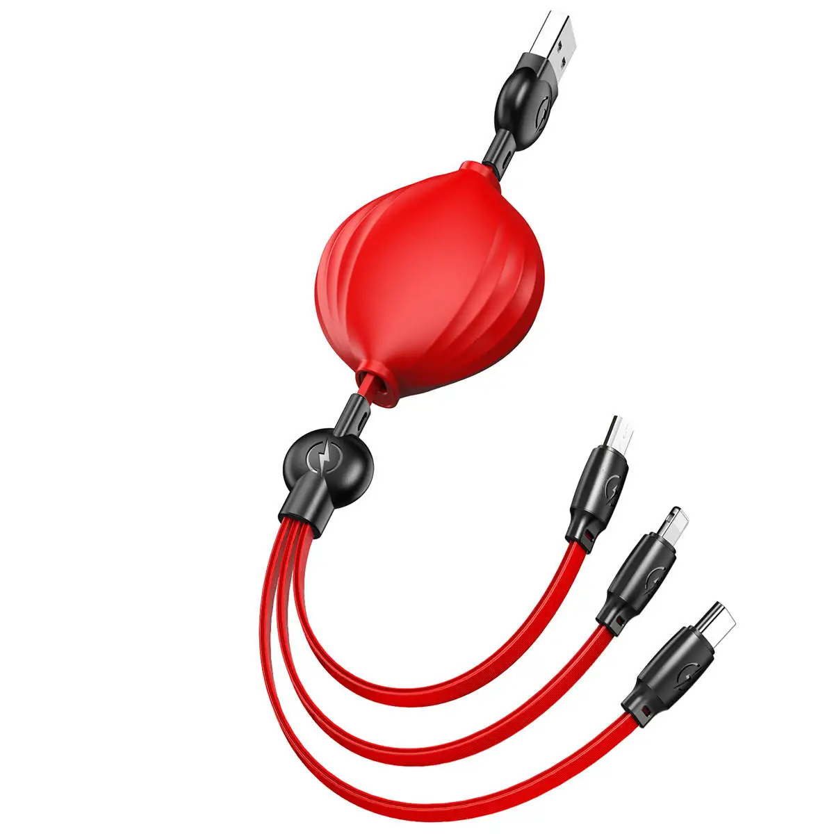 Verified factory 3 in 1 retractable usb cable flexible 20cm to 110cm fast charging cables for iphone apple