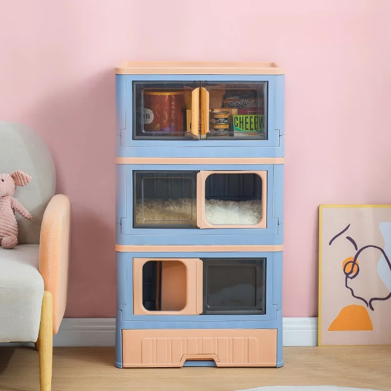 Foldable Cat Litter Box Toilet Tray Large Space White Pull Out Covered Sand Box for Cats