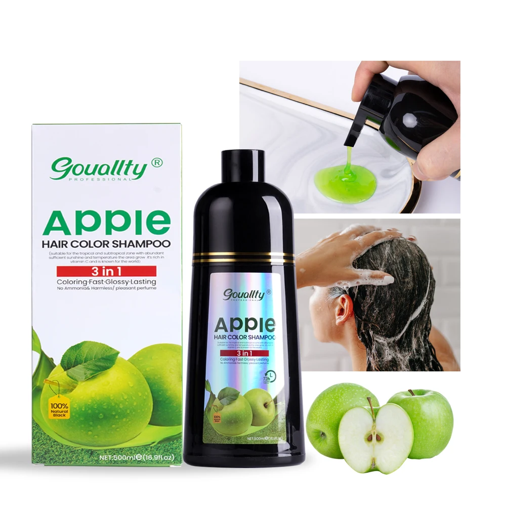Long Lasting Herbal Natural Apple Hair Color Dye Shampoo Fast Black Hair Dye Shampoo for Gray Hair Coloring Dye