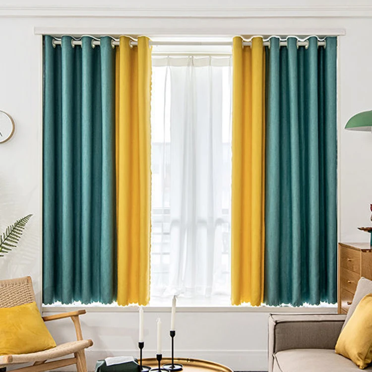 Linen Look Curtain Fabric 100% Blackout   Double Side For Living Room And Hotel