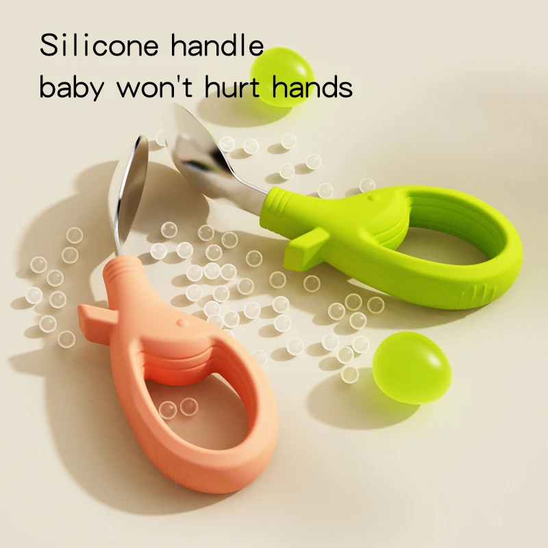 2024 Leafree Newest Design Nature Silicone Metal Handle Spoon Fork Set Weaning Baby Cutlery Feeding Tableware for Baby Kids