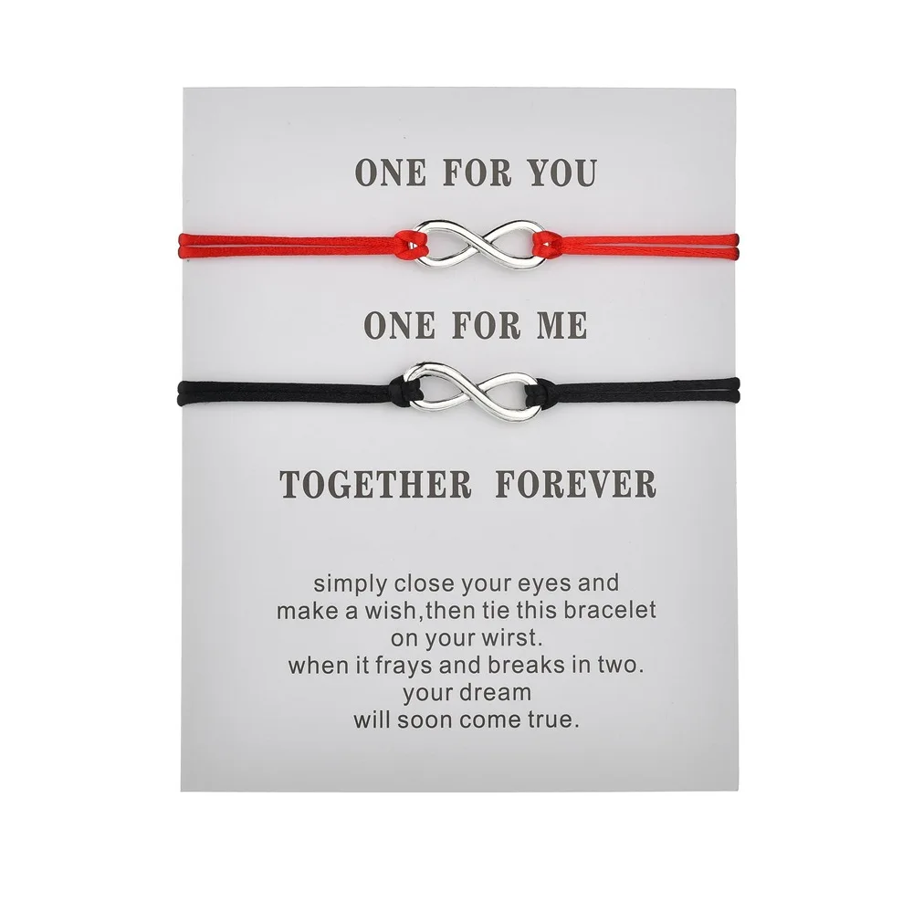 Red string Bracelet jewelry with alloy infinity symbol charm and fashionable weaving couple