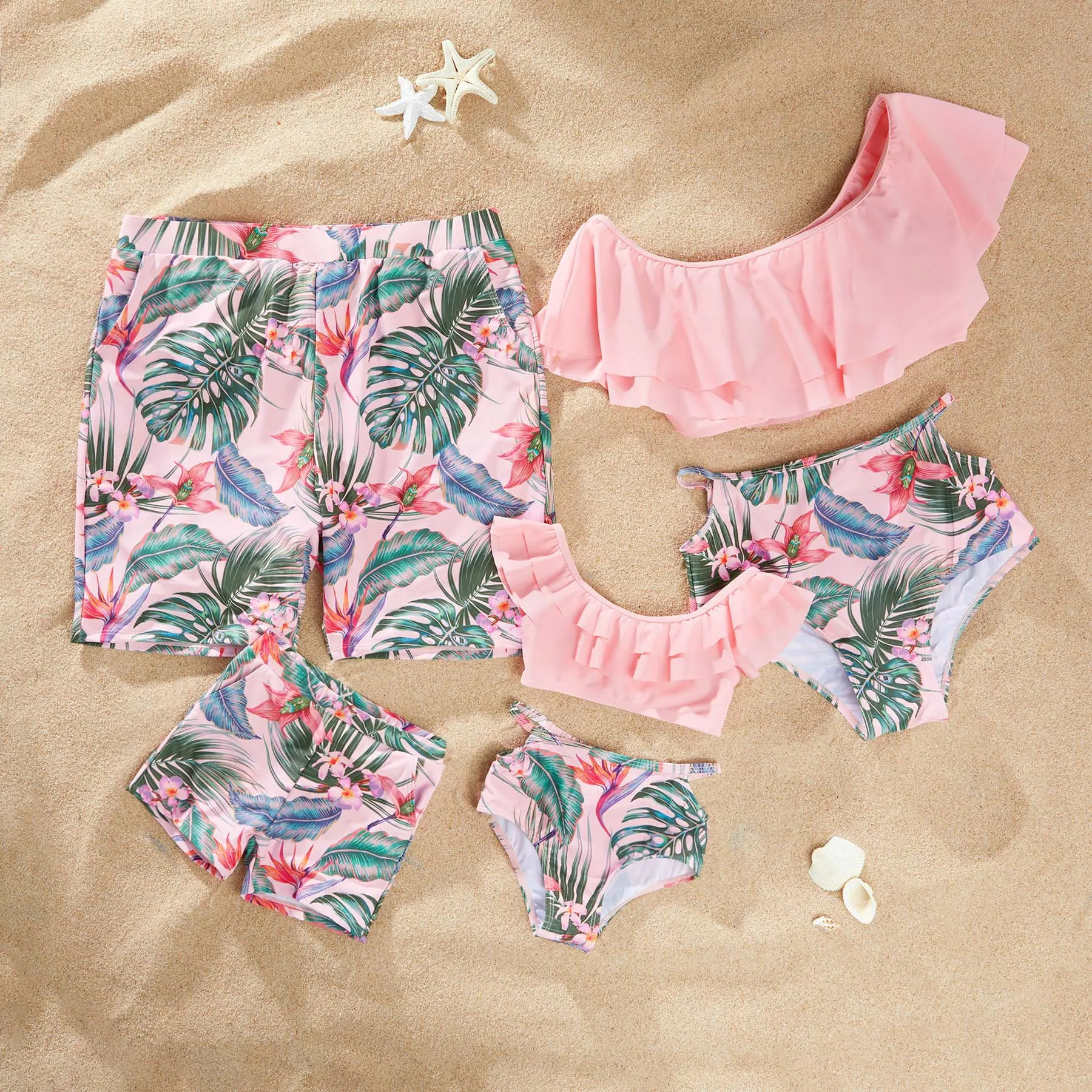 
European style family matching swimsuit family kids and adults floral printing mommy and me swimwear 