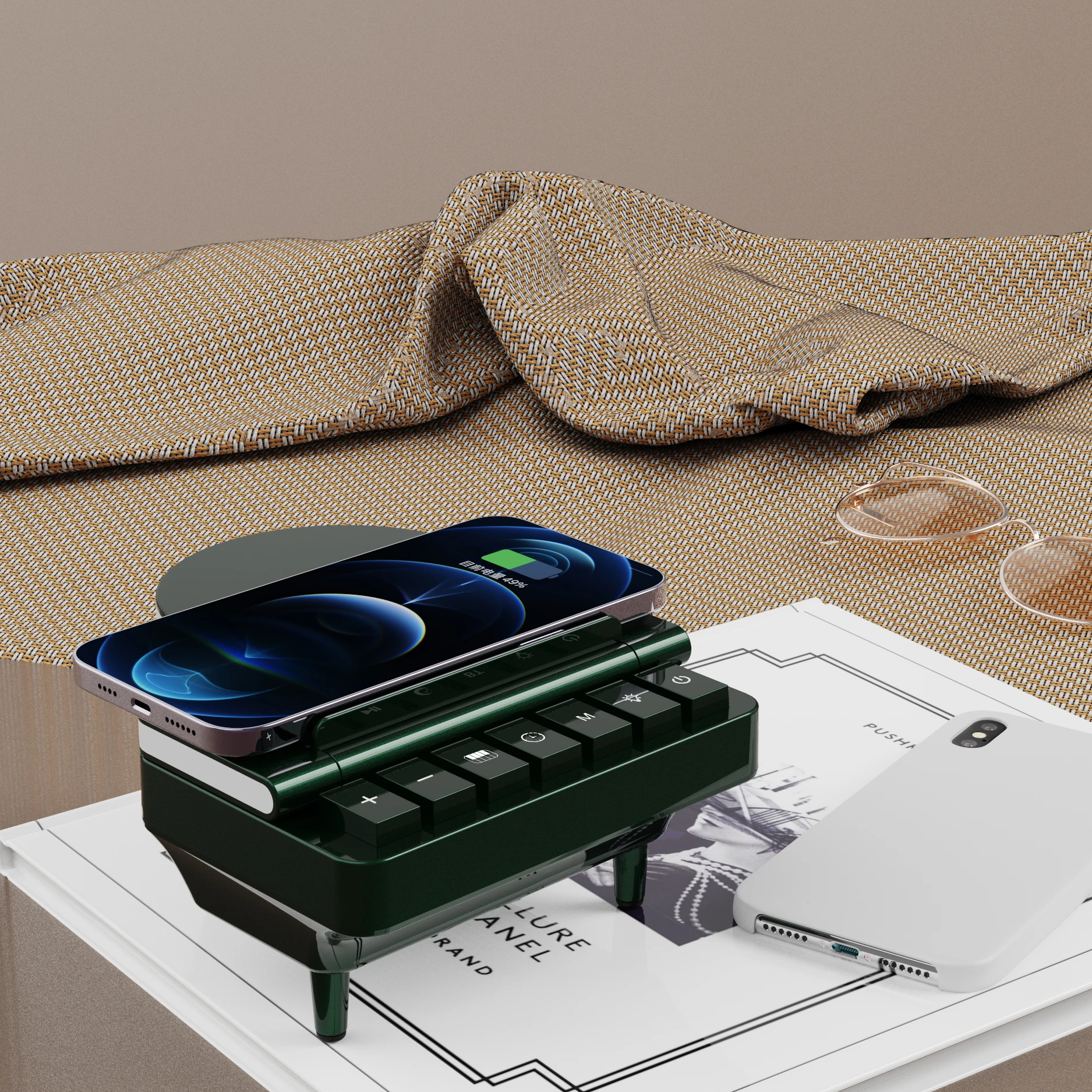 New Arrival Multi-function Wireless Bluetooth Speaker with 15W Wireless Fast Charging Wake Up Lights