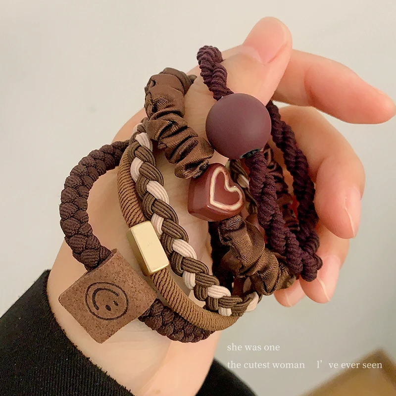 5Pcs/Set Cute Bulk Korean Bracelet Hair Ties with Balls Custom Elastics Babies Ponytail Hair Tie Sets for Kids Girls Women