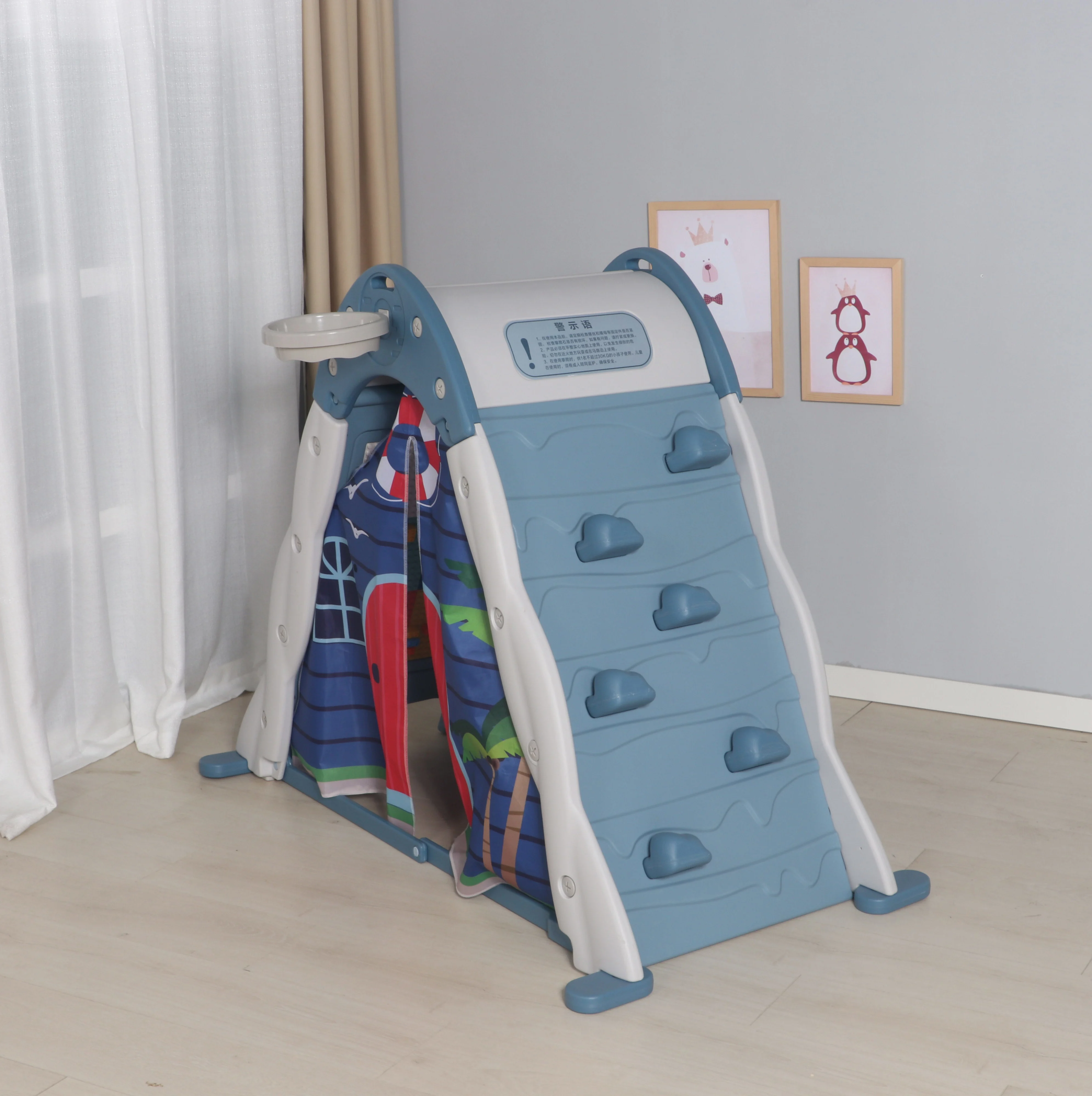 New Design Kids Multi Function Play House Set Indoor Folding Toy Tent Drawing Board With Climbing Wall Game