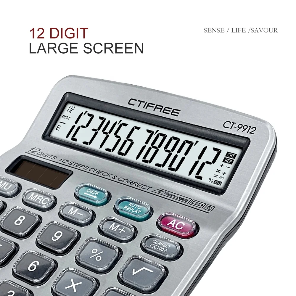 Professional large key 12 digit General Purpose Battery Power Office Calculator electronic calculator with Dual Power Popular