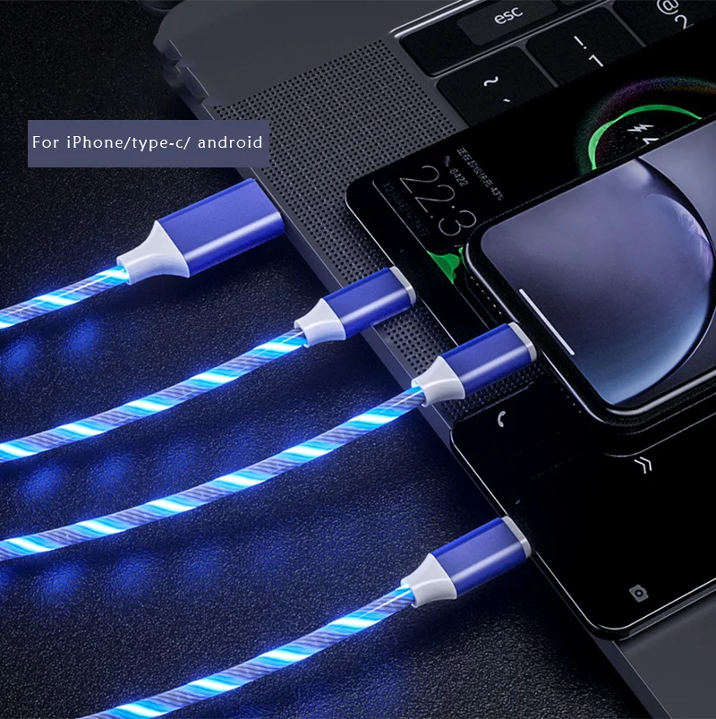  10 Pecent Off стример светодиодный течет свет быстрая зарядка 3 в 1 Micro USB Type c 3A быстрое зарядное устройство штырьковые шнуры для