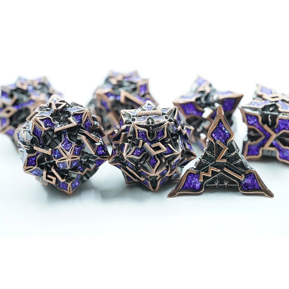 7pcs Antique Copper With purple Mica Dice Set Metal DND Dice Set Zinc Alloy Solid Polyhedral Dice