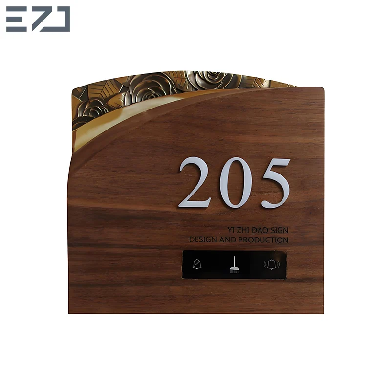 EZD Custom Smart Electronic Apartment Wall Mounted Hotel DND MUR Doorbell Brass Relief Laser Cut House Number Signs