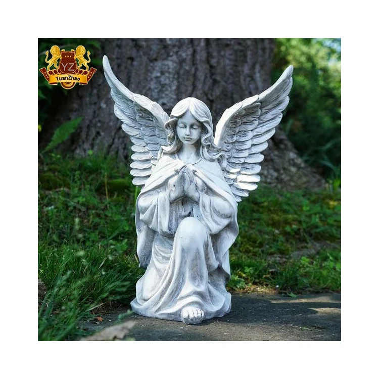 Wholesale Stone Carving Life Size Angel Garden Statues Sympathy White Marble Garden Statue Winged Angel Figurine Natural Stone