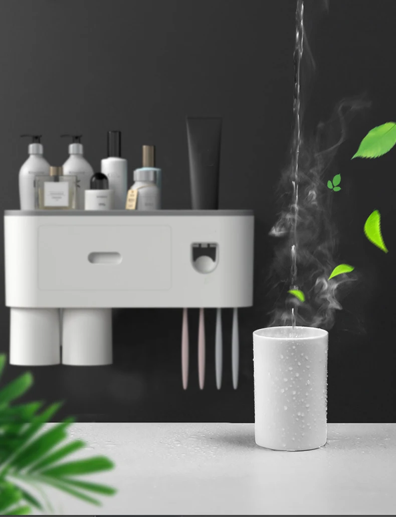 Mount Wall Toothpaste Dispenser And Brush Holder Family Electric Toothpaste Holder Squeeze Toothpaste Holder