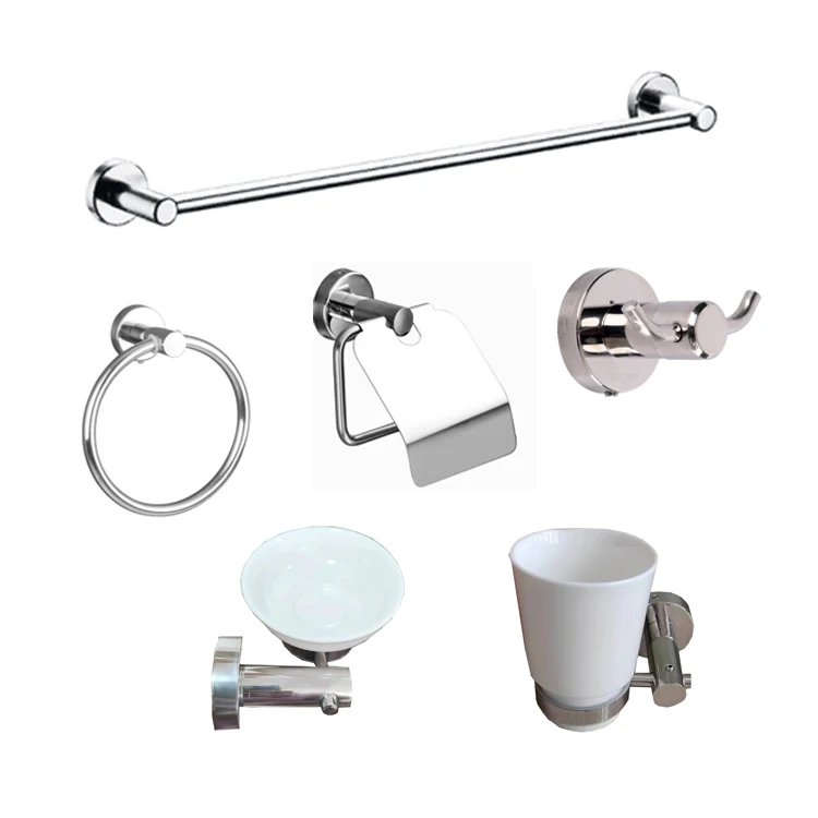 Bathroom accessories set 6 pcs stainless steel toilet and bathroom bath fittings bathroom accessories hardware set