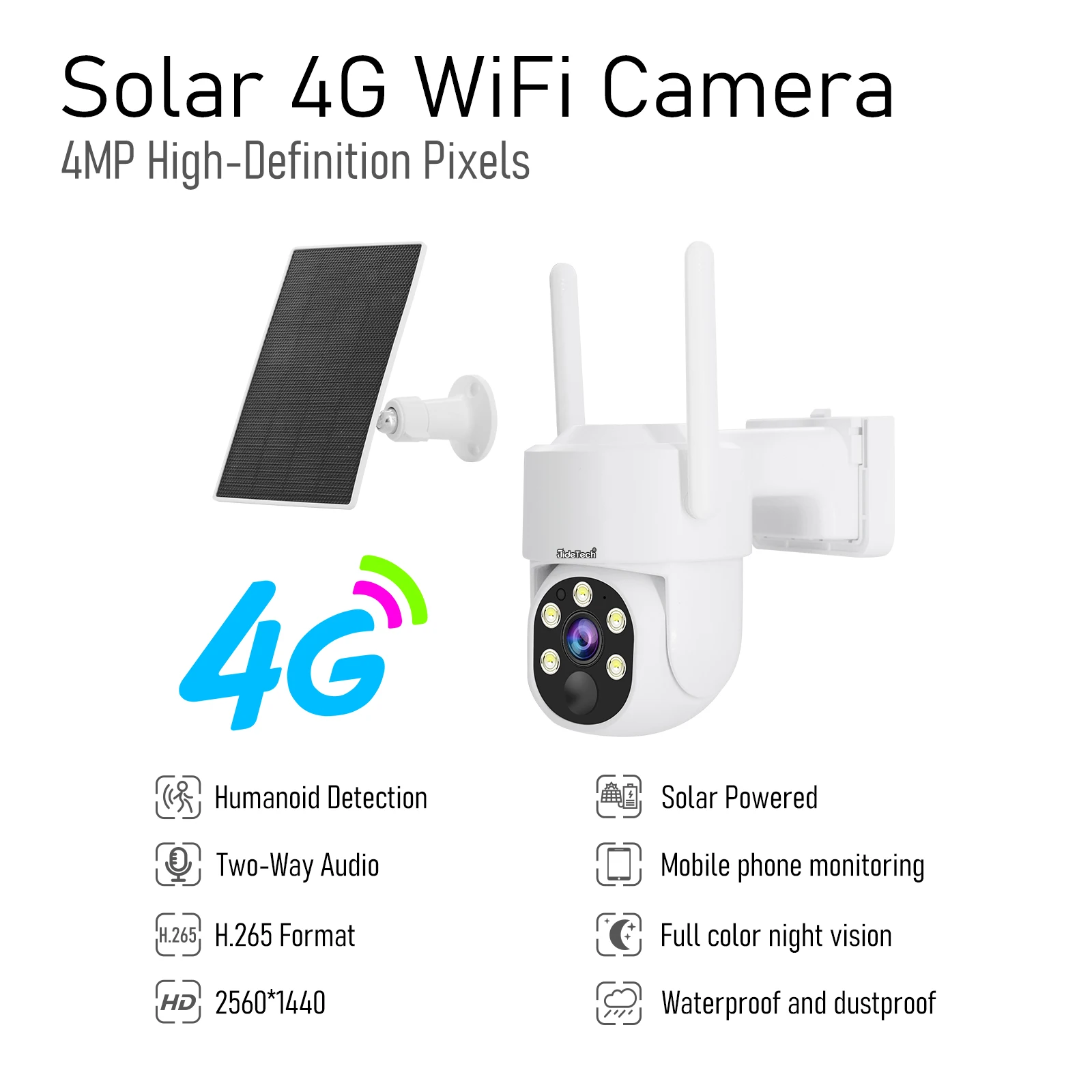 Jidetech 4G 360 панорамная Солнечная камера 4 Мп с 3 Вт солнечной панелью ptz-камера звуковая сигнализация 9000 мАч батарея