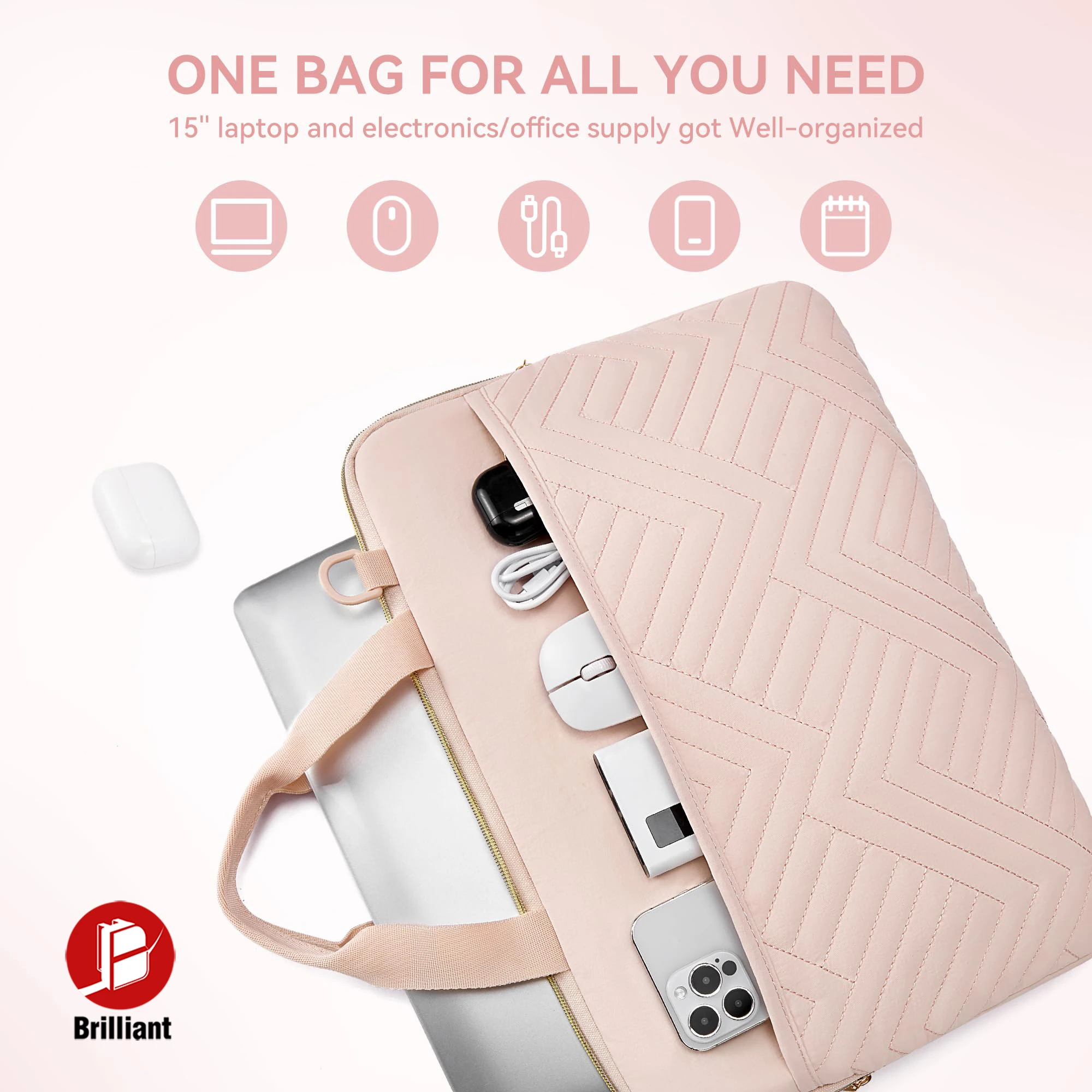 Customized 15.6 Inch Laptop Sleeve Puffy Padded Lightweight Protective Case Water Resistant Bag For MacBook Air