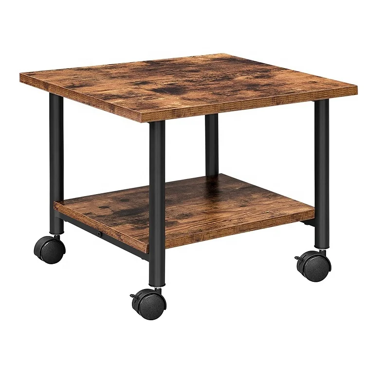 Vintage American Industrial Two-Tier Printer Table Rolling Cart Home Side Table with Storage Shelf Sofa Table