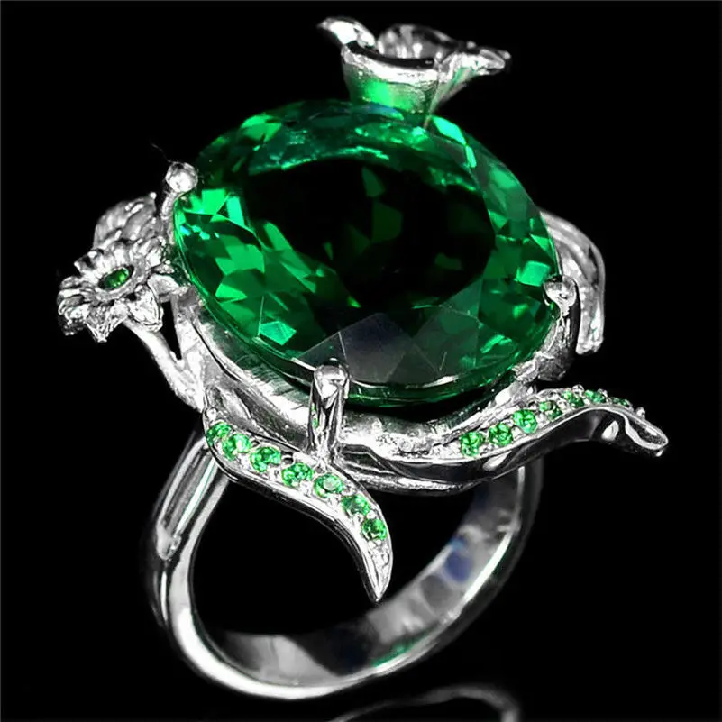 
Wholesale and retail silver jewelry set with diamond emerald egg-shaped gemstone turtle ring creative phoenix ring 