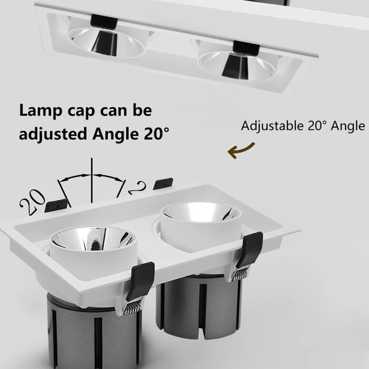 High Power Small Size Adjustable Easy Install Recessed School Hospital 2*30W LED Grille Lamp