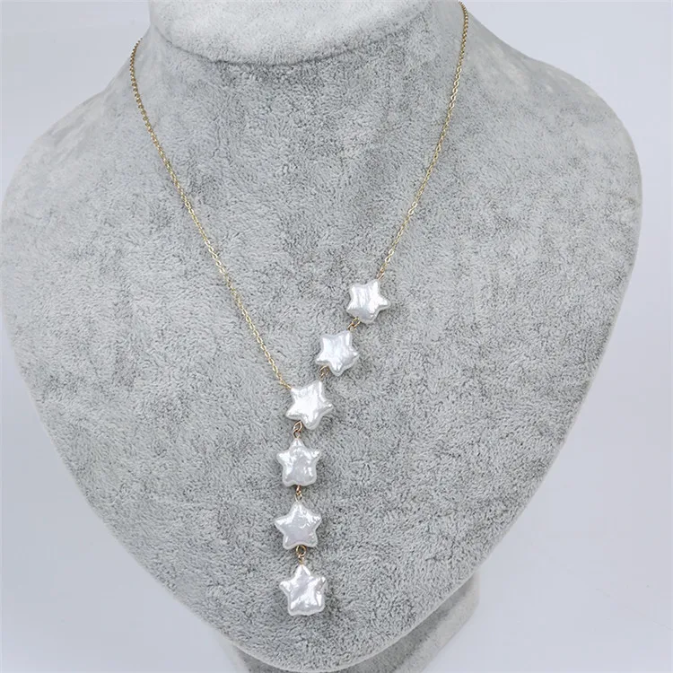 Новый дизайн золотистого и серебряного ожерелья с жемчугом в форме звезды