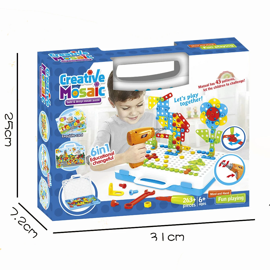 Kids montessori education stem tool box 3d screw nail puzzle diy assemble building toys set electric drill kids