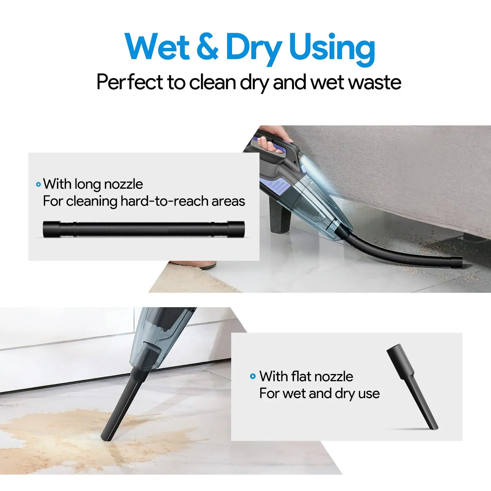 car vacuum cleaner portable with High Power 15000paHand Vacuum Cordless Rechargeable Handheld Vacuum 3x2000mAh Li-ion Battery