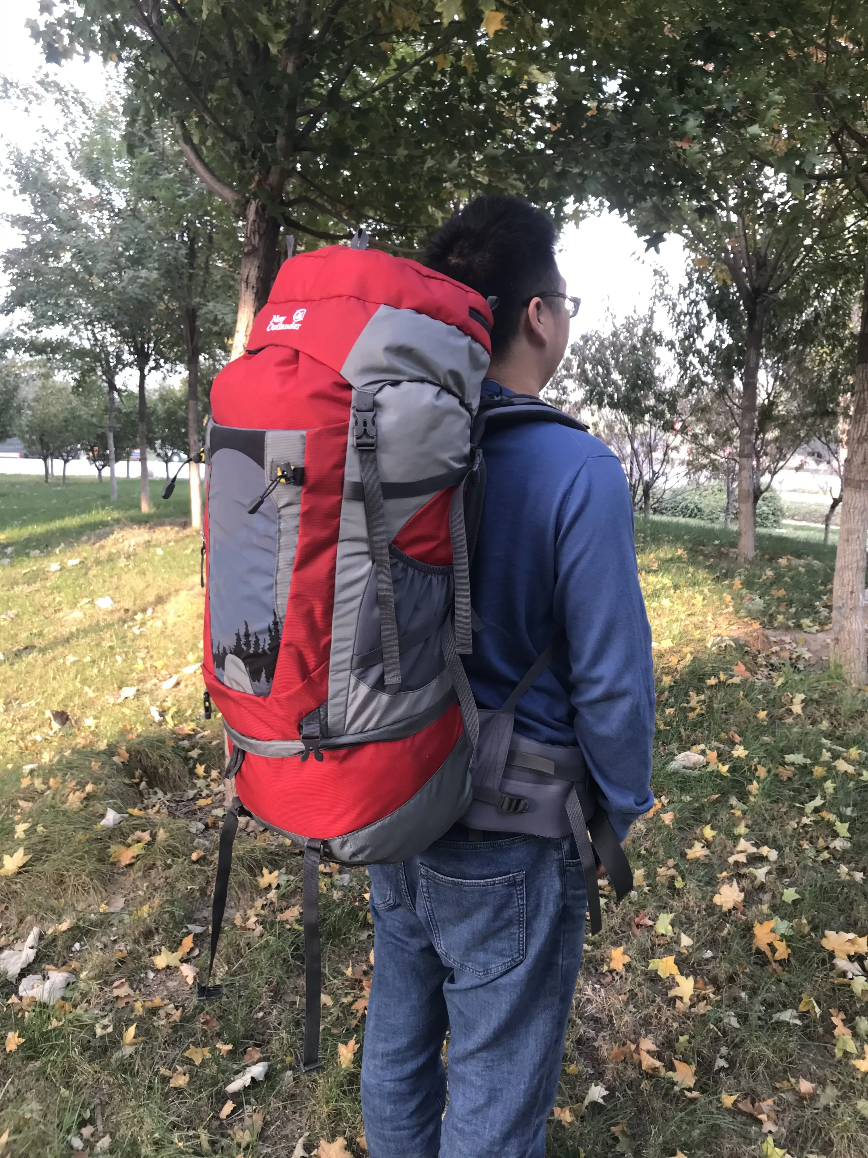 Fashion travelling new design 80L Green Color nylon track camping hiking backpack