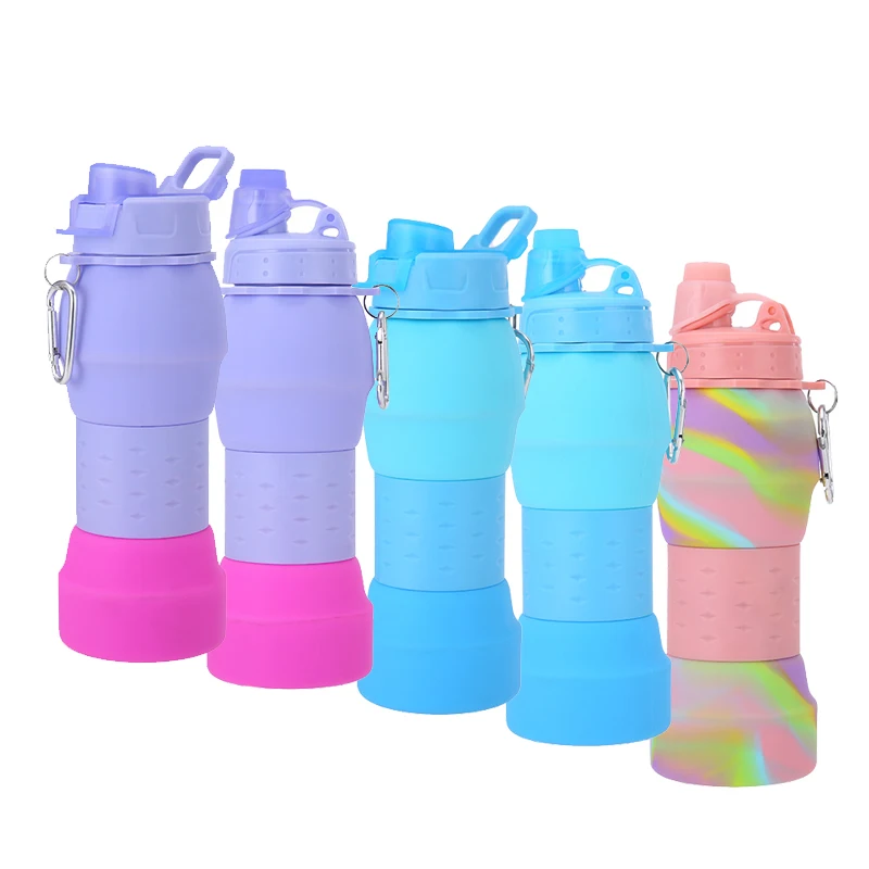 600ML Mix Custom Color Sports Collapsible Silicone Water Bottle For Outdoor Sports And Fitness