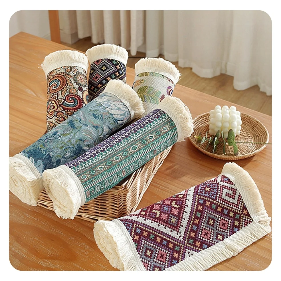 Boho Table Runner Cotton Linen Fabric with Tassel Exquisite Bohemian Design-F Rustic Farmhouse Table Runner