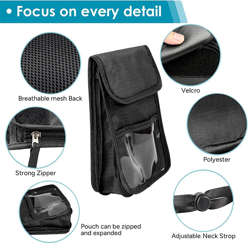 Custom Waterproof Large Capacity Family Rfid Travel Zipper Passport Card Badge Holder Accessories PVC Neck Wallet Bag