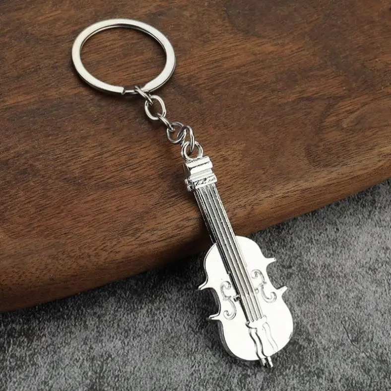 Custom logo wholesale Mini Violin Cello Gifts Keychain for Women Men Music Note Violin Metal Key chains KeyRing Personalized Gif