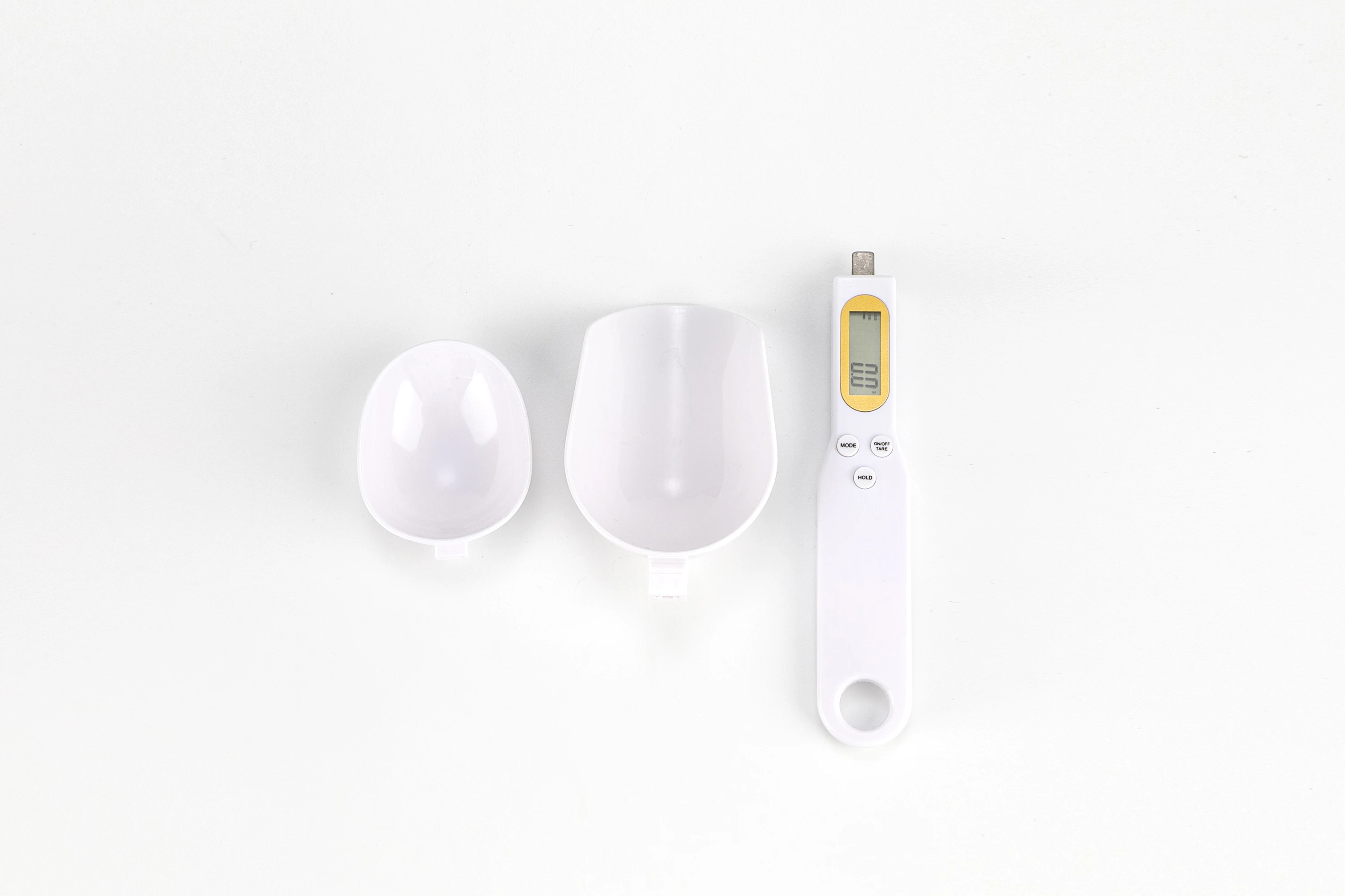 Kitchen-Grade White Digital Measuring Spoon Scale for Food Industry Converts Grams to Ounces with LCD Display