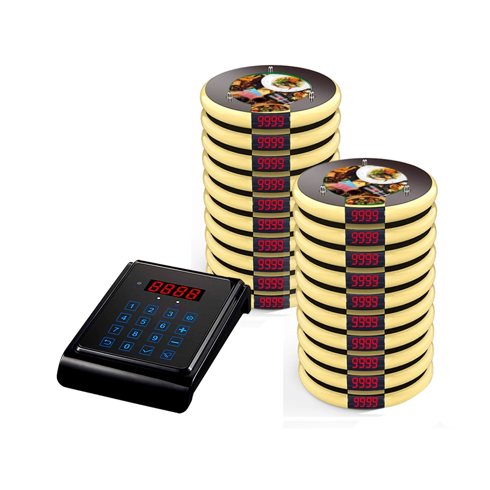 Artom High quality Wireless paging system for restaurant queue device with 20 coaster pagers free waterproof logo