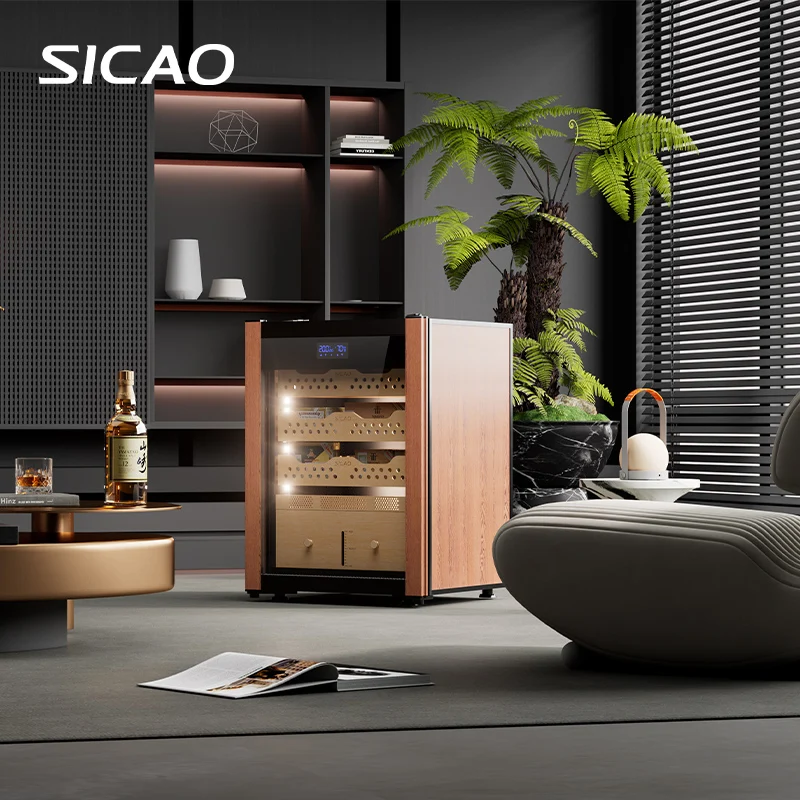 SICAO, увлажнитель для сигар, холодильник R600a, футляр для хьюмидора, витрина для кабинета, 700-1000, деревянные полки для хранения сигар